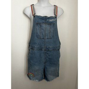 Target PRIDE Adult Unisex 2XL XXL QUEEN Rainbow Light Wash Cutoff Shortalls EUC